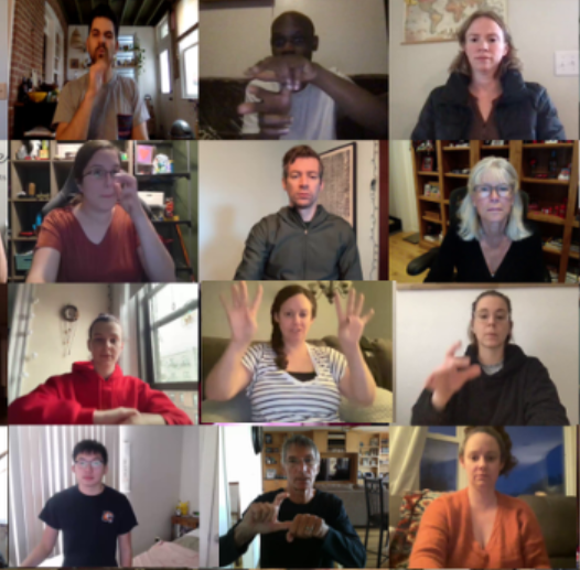 grid of stillframes from sign videos. features users mid-sign, with variety of background and lighting conditions.